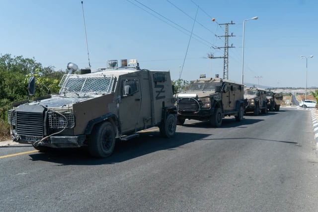 Israeli military vehicles are seen entering Jenin on July 4, 2023 (photo credit: IDF SPOKESPERSON'S UNIT)