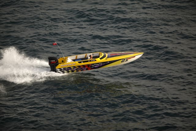  A speed boat sails in the Strait of Gibraltar, in Gibraltar, August 10, 2015. The British government on Sunday accused Spain of violating its sovereignty over Gibraltar, saying Spanish state vessels had repeatedly and unlawfully entered its territorial waters without notifying it. (photo credit: REUTERS/JON NAZCA)