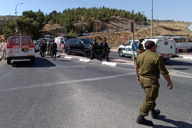 The site of the terror attack at Tekoa Junction in the West Bank which took place on Sunday morning July 16, 2023. (photo credit: MAGEN DAVID ADOM)
