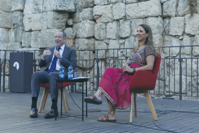  OUTGOING AMBASSADOR of the United States to Israel Tom Nides sits with the author at her book launch earlier this month in Jerusalem (photo credit: YARIN LEVY)