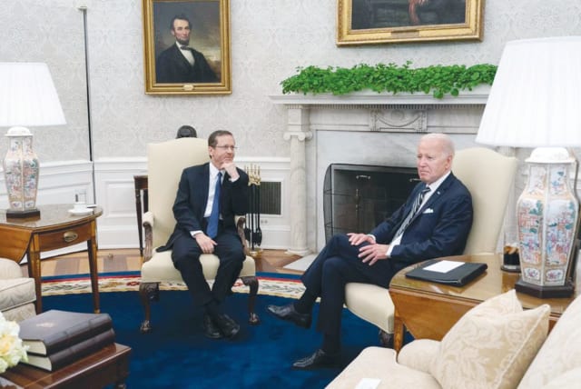 PRESIDENT ISAAC HERZOG with US President Joe Biden at the White House (photo credit: HAIM ZACH/GPO)