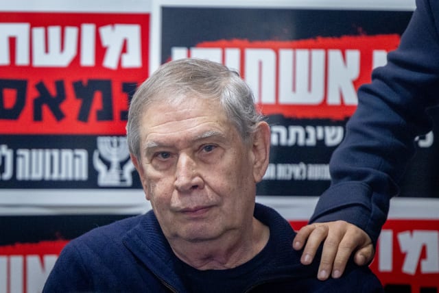  Tamir Pardo, Former Director of the Mossad attends a press conference at the protest tent of the Movement for Quality Government in Israel against the proposed changes to the legal system, outside the Supreme Court in Jerusalem, on February 2, 2023.  (photo credit: YONATAN SINDEL/FLASH90)