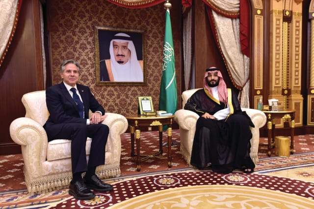  SAUDI ARABIA’S Crown Prince Mohammed bin Salman meets with US Secretary of State Antony Blinken in Jeddah, in June. The Saudis just don’t trust America under Biden, the writer argues. (photo credit: AMER HILABI/REUTERS)