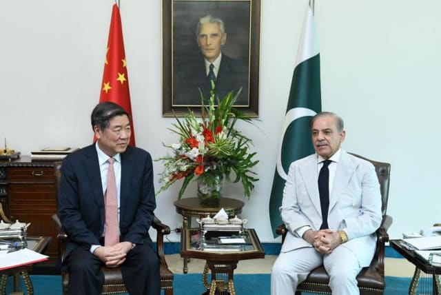  Pakistan's Prime Minister Shehbaz Sharif and the Vice Premier of the People's Republic of China He Lifeng, during a meeting at the Prime Minister House in Islamabad, Pakistan, July 31, 2023.  (photo credit: Press Information Department (PID) Handout via REUTERS)