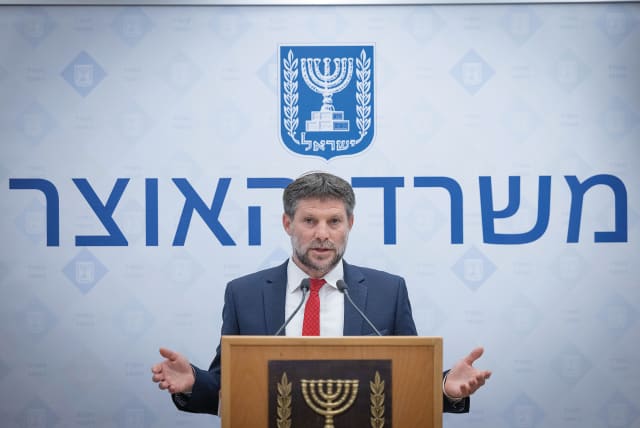  FINANCE MINISTER Bezalel Smotrich speaks during a press conference in Jerusalem on August 9, 2023.. (photo credit: Chaim Goldberg/Flash90)