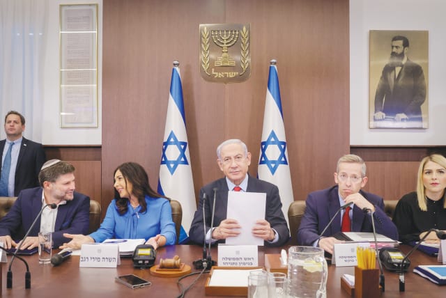  PRIME MINISTER Benjamin Netanyahu chairs a cabinet meeting at the Prime Minister’s Office in Jerusalem last month.  (photo credit: MARC ISRAEL SELLEM/THE JERUSALEM POST)
