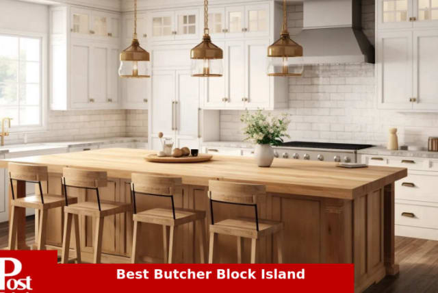 2-Level Kitchen Island with Storage Cabinet, Butcher Block