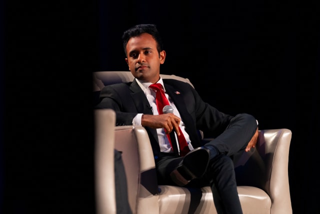  Republican presidential candidate Vivek Ramaswamy attends the Erick Erickson's conservative political conference "The Gathering" in Atlanta, Georgia, US. August 19, 2023. (photo credit: CHENEY ORR/REUTERS)