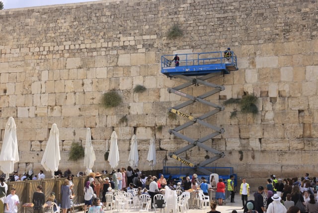  Engineers conduct their bi-annual inspection of the Western Wall in preparation for the High Holy Days on August 29, 2023. (photo credit: MARC ISRAEL SELLEM)