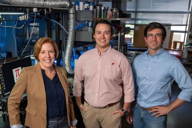  Prof. Marcia O’Malley (from left), Barclay Jumet and Prof. Daniel Preston developed a wearable textile device that can deliver complex haptic cues in real time to users on the go. (photo credit: BRANDON MARTIN / RICE UNIVERSITY)