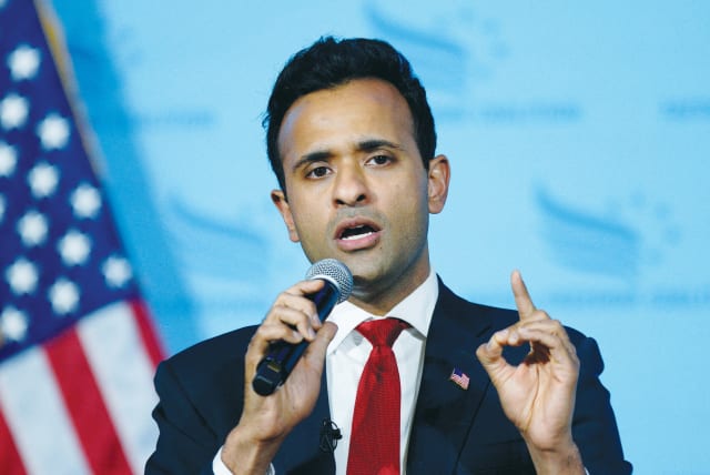  US PRESIDENTIAL candidate Vivek Ramaswamy has doubled back on the issue of US military aid to Israel, telling ‘Israel Hayom’ that he would consider enlarging aid to Israel if elected. (photo credit: Eduardo Munoz/Reuters)
