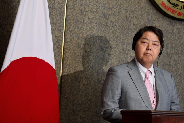  Japan's Foreign Minister Yoshimasa Hayashi attends a press conference with Egyptian Foreign Minister Sameh Shoukry (not pictured) in Cairo, Egypt September 5, 2023. (photo credit: MOHAMED ABD EL GHANY/REUTERS)