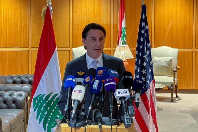  Senior White House Advisor for Energy Security Amos Hochstein speaks at the end of his visit to Lebanon, at Beirut international airport, in Beirut, Lebanon, August 31, 2023. (photo credit: REUTERS/ISSAM ABDALLAH)