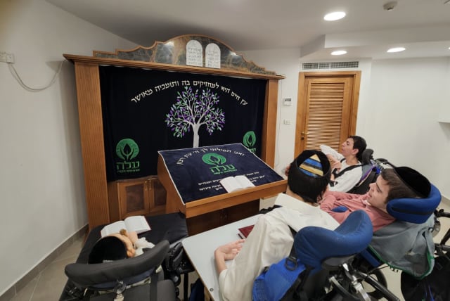  Young Jewish worshipers with disabilities seen at the new Accessible Synagogue in Bnei Brak (photo credit: ALEH)