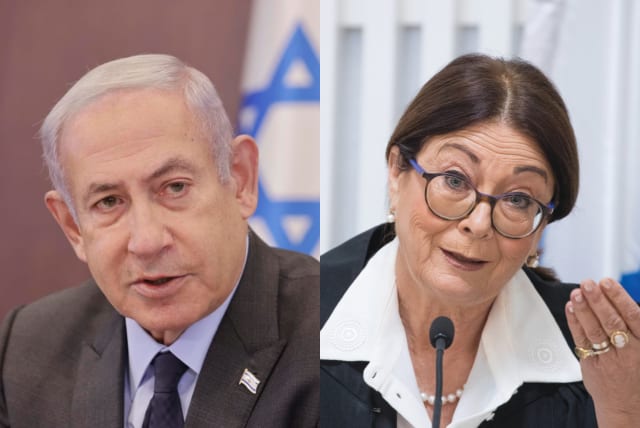  (L-R) Prime Minister Benjamin Netanyahu, High Court President Esther Hayut (photo credit: MARC ISRAEL SELLEM, YONATAN SINDEL)