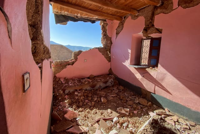 A view shows a damaged room, following a powerful earthquake, in the village of Tansghart in the Asni area, Morocco, September 9, 2023. (photo credit: REUTERS/Abdelhak Balhaki)
