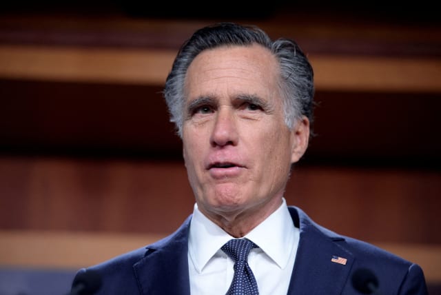  U.S. Senator Mitt Romney (R-UT) during a news conference on Capitol Hill in Washington, U.S., March 7, 2023. (photo credit: REUTERS/BONNIE CASH)