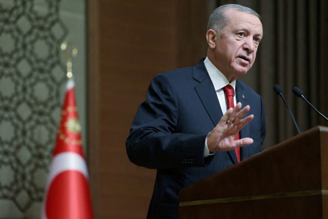  Turkey's President Tayyip Erdogan presents medium-term economic programme forecasts in Ankara, Turkey, September 6, 2023 (photo credit: MURAT CETINMUHURDAR/PPO/HANDOUT VIA REUTERS)