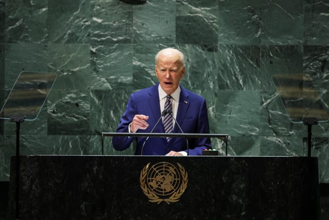  US President Joe Biden addresses the 78th Session of the UN General Assembly in New York City, US, September 19, 2023. (photo credit: Mike Segar/Reuters)