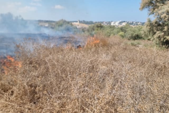  Fire breaks out in the Kissufim forest on the Gaza border. This is suspected to be the result of an incendiary balloon sent from Gaza. (photo credit: KKL-JNF)