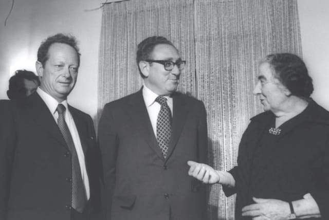  THEN-ISRAELI prime minister Golda Meir with then-US secretary of state Henry Kissinger and deputy prime minister Yigal Allon at the Prime Minister’s Residence, Jerusalem, in 1973. (photo credit: Moshe Milner/GPO)