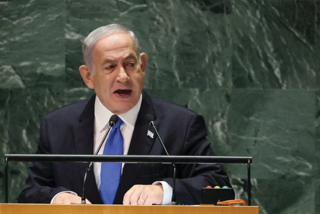  PRIME MINISTER Benjamin Netanyahu addresses the UN General Assembly in New York, last month (photo credit: BRENDAN MCDERMID/REUTERS)