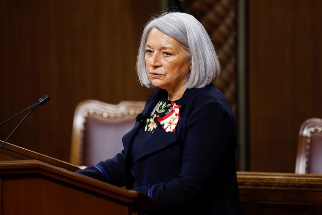 Mary Simon speaks after being sworn-in as the first indigenous Governor General of Canada during a ceremony in the Senate chamber in Ottawa, Ontario, Canada July 26, 2021. (photo credit: REUTERS/BLAIR GABLE)
