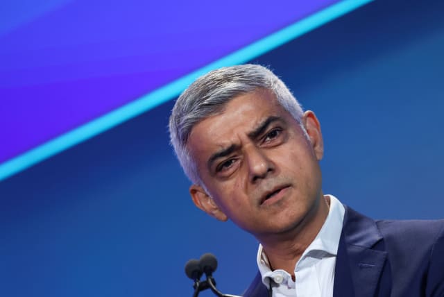 Mayor of London Sadiq Khan speaks at the London Tech Week in London, Britain, June 12, 2023. (photo credit: REUTERS/TOBY MELVILLE)