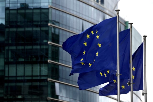  FILE PHOTO: European flags fly outside the European Commission headquarters in Brussels, Belgium September 20, 2023. (photo credit: REUTERS/YVES HERMAN)