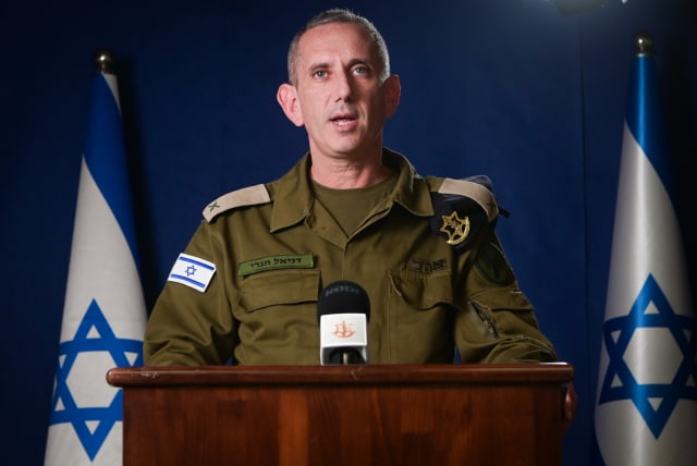 IDF Spokesperson Daniel Hagari gives a statement to the media in Tel Aviv on October 16, 2023 (photo credit: AVSHALOM SASSONI/FLASH90)