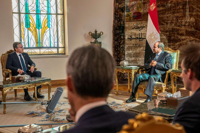 EGYPT’S PRESIDENT Abdel Fattah el-Sisi meets with US Secretary of State Antony Blinken in Cairo, on Sunday. (photo credit: Jacquelyn Martin/Reuters)