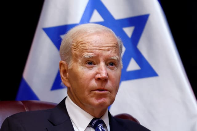  US President Joe Biden meets with Israeli Prime Minister Benjamin Netanyahu (not pictured) and the Israeli war cabinet, as he visits Israel amid the ongoing conflict between Israel and Hamas, in Tel Aviv, Israel, October 18, 2023. (photo credit: REUTERS/EVELYN HOCKSTEIN)