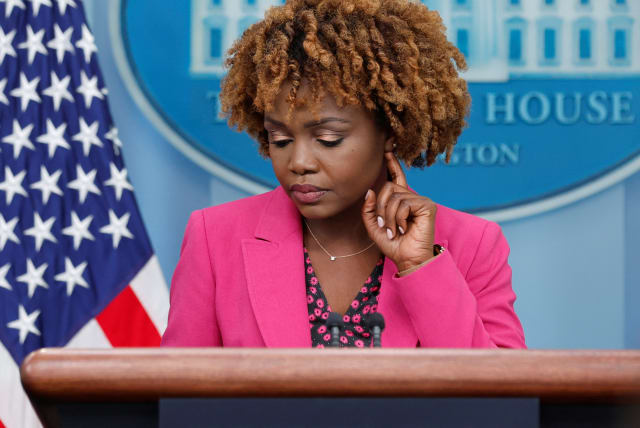 White House Press Secretary Karine Jean-Pierre holds the daily press briefing at the White House in Washington, US. September 22, 2023. (photo credit: JONATHAN ERNST/REUTERS)