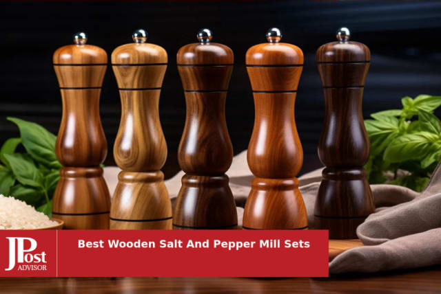 Wood Salt and Pepper Mill Set, Salt Shakers with Adjustable Ceramic Rotor- Pack of 2