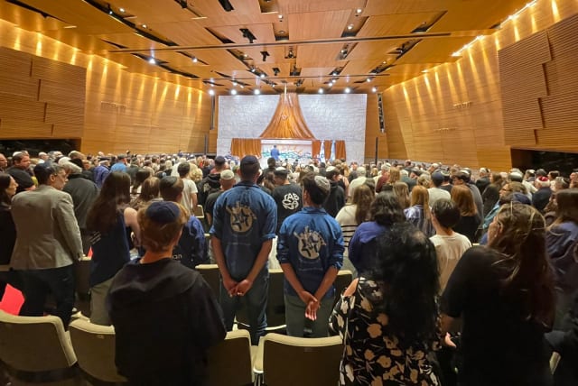  Hundreds of people gathered at the Amijai synagogue in Buenos Aires, Oct. 24, 2023, to pay tribute to Abi Korin, an Argentine killed by Hamas in Israel on Oct. 7.  (photo credit: JUAN MELAMED)