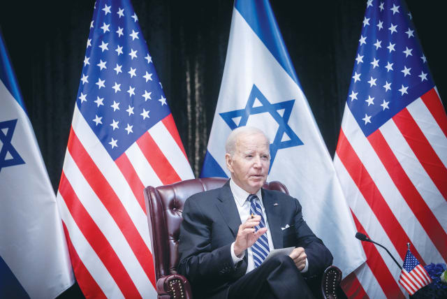  US PRESIDENT Joe Biden speaks during his visit to Israel, October 2023 (photo credit: MIRIAM ALSTER/FLASH90)
