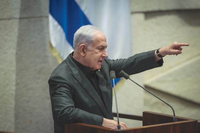  PRIME MINISTER Benjamin Netanyahu addresses the Knesset, October 2023 (photo credit: NOAM REVKIN FENTON/FLASH90)
