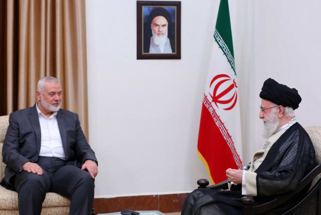  Iran's Supreme Leader Ayatollah Ali Khamenei meets with Palestinian group Hamas' top leader, Ismail Haniyeh, in Tehran, Iran June 21, 2023. (photo credit: Office of the Iranian Supreme Leader/WANA (West Asia News Agency) via REUTERS)