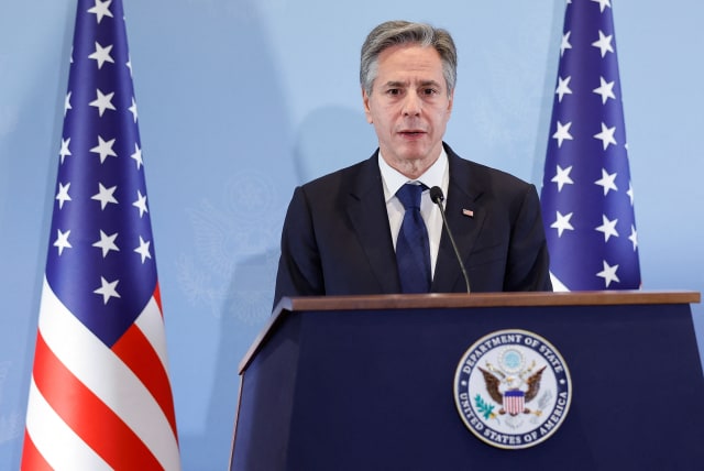  US Secretary of State Antony Blinken attends a press conference, during his visit to Israel, amid the ongoing conflict between Israel and the Palestinian Islamist group Hamas, in Tel Aviv, Israel November 3, 2023 (photo credit: REUTERS/JONATHAN ERNST)