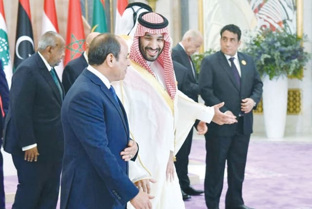  EGYPT’S PRESIDENT Abdel Fattah al-Sisi talks with Saudi Crown Prince Mohammed bin Salman at an Arab League Summit in Jeddah, in May. The Sunni world under Egypt and Saudi Arabia has reconciled with Israel’s existence, notes the writer. (photo credit: THE EGYPTIAN PRESIDENCY/REUTERS)