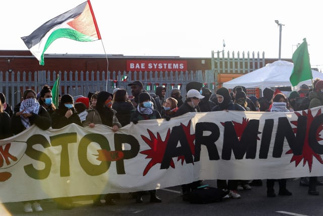  Protestors blockade BAE Systems Rochester, in support of Palestinians, in Rochester (photo credit: REUTERS)