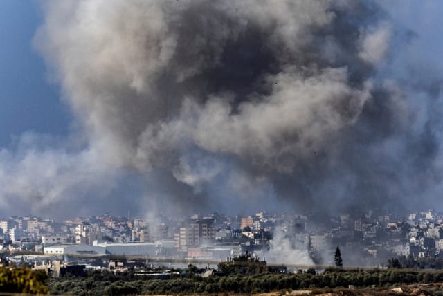  Smoke rises over Gaza as seen from Southern Israel, amid the ongoing conflict between Israel and Palestinian group Hamas, November 10, 2023. (photo credit: EVELYN HOCKSTEIN/REUTERS)