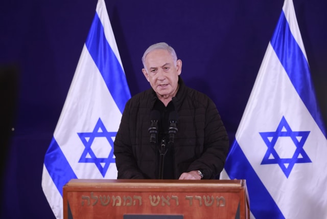  Prime Minister Benjamin Netanyahu speaking at a press conference in Tel Aviv on the current Israel-Hamas war November 11, 2023. (photo credit: MARC ISRAEL SELLEM/THE JERUSALEM POST)