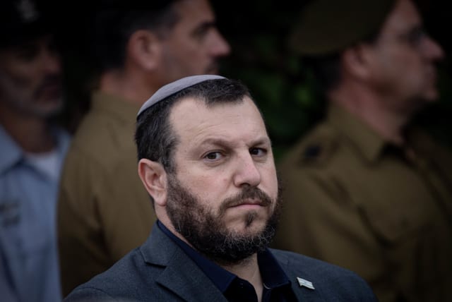 Heritage Minister Amichai Eliyahu attends the funeral Israeli soldier Moshe Yedidia Leiter, at Mount Herzl Military Cemetery in Jerusalem on November 12, 2023 (photo credit: Chaim Goldberg/Flash90)