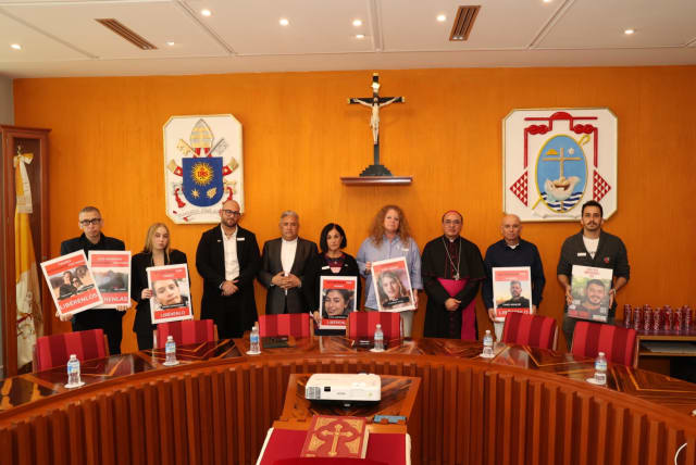  The Israeli delegation of families of kidnapped Israelis meets with the Deputy Cardinal of Mexico, Bishop Salvador González Morales. (photo credit: Israeli Embassy in Mexico)