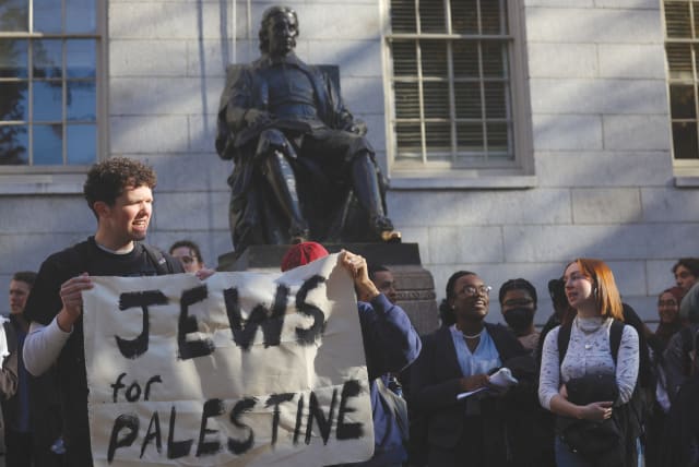  STUDENTS TAKE part in protest organized by Harvard Jews for Palestine, at Harvard University last week (photo credit: BRIAN SNYDER/REUTERS)