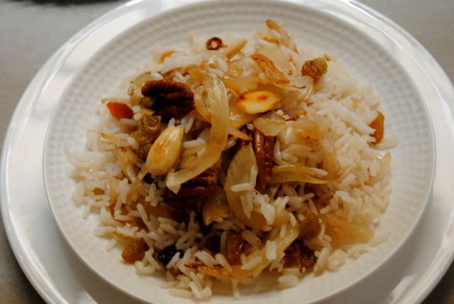  Rice with pecans and onions. (photo credit: PASCALE PEREZ-RUBIN)