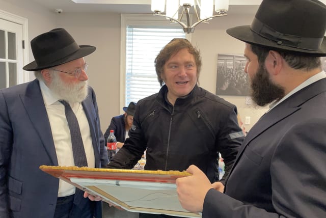  Argentina President-elect Javier Milei visited the Argentina's President-Elect, Javier Milei, made a significant visit to the Ohel, the resting place of the Lubavitcher Rebbe, in Queens, New York. This visit marks his first international trip since his election victory, November 27th, 2023. (photo credit: AVI WINNER-MERKOS 302)