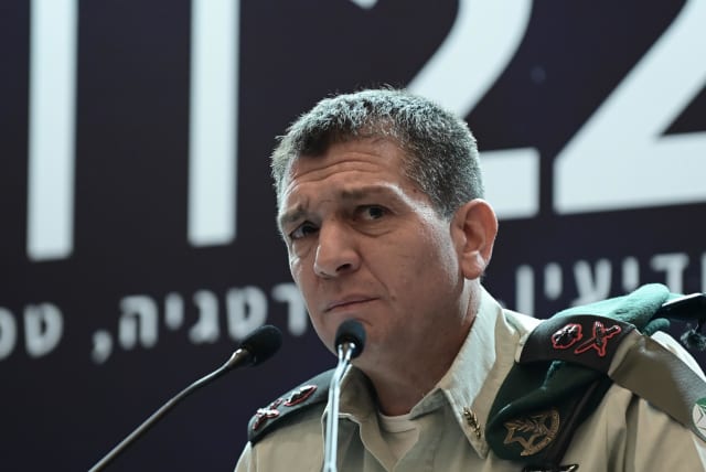  Commander of the IDF Military Intelligence Aharon Haliva speaks at a conference of the Gazit Institute in Tel Aviv, November 5, 2022. (photo credit: TOMER NEUBERG/FLASH90)