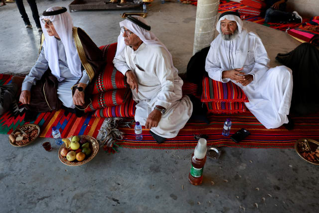  Members of the Bedouin community in Southern Israel, convene a meeting with journalists, demanding justice for the death of their relative, Osama Abu Eissa, who was executed by Hamas terrorists during the October 7th attack, near Hura village, Israel November 9, 2023 (photo credit: REUTERS/AMMAR AWAD)
